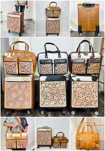 Juego de Maletas de Dos Piezas de Cuero Repujado a Mano al por Mayor para Mujer, Maleta con Ruedas y Bolso a Juego, Estilo Occidental - Product Image 3