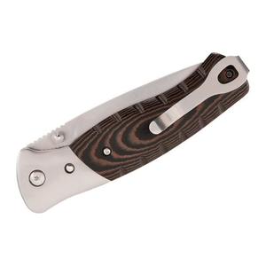 Navajas Plegables Marrón, Negro y Plateadas con Hoja Afilada de Acero Inoxidable Tipo Drop Point y Mango con Textura de Madera para Uso en Exteriores - Product Image 4