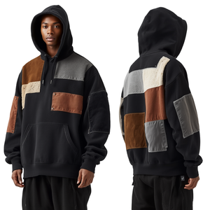 Premium Men's Heavyweight Oversized Hoodie with Large Chenille Fabric Applique Patches Twill Patchwork Cotton Fleece Sweatshirt - Product Image 4