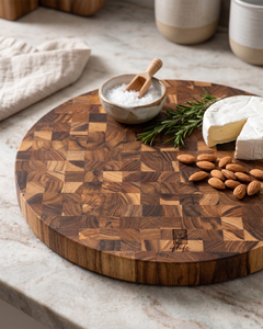 เขียงไม้สักทรงกลมแบบ End Grain พร้อมหูจับด้านใน ใช้กับเครื่องล้างจานได้ อเนกประสงค์สำหรับเตรียมอาหารในครัว - Product Image 2