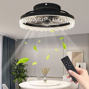 Elegante Ventilador de Techo LED de 16 Pulgadas con Luz, Silencioso, de Montaje Empotrado, 5 Aspas, Control Remoto, Negro, Tipo Lámpara de Araña - Product Image 1