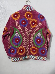 Indian Artisan Statement Outwear Handmade Luxurious <b>Velvet</b> Suzani Jacket Modern Bohemian Style Bold Floral Embroidered <b>Coat</b> - Product Image 3