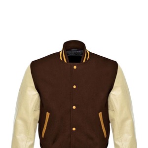 <b>Men's</b> Brown Varsity <b>Jacket</b> with for Sleeves Wool Polyester Blend Autumn Casual <b>Pullover</b> Closure High Quality - Product Image 5