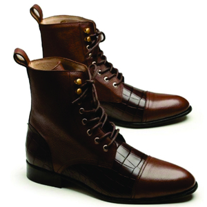 Bottes à cheville pour hommes en cuir véritable faites à la main, à bout carré, marron, pour l'automne, chaussures habillées et décontractées - Product Image 3