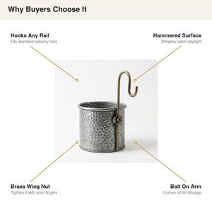 Handmade Galvanised Iron <b>Railing</b> <b>Planter</b> Hammered Zinc Hooks 16 cm for Any Rail for Home Decor Baskets Accessories - Product Image 5