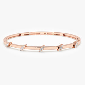 Bracelet en or avec accents de diamants, bracelet en or véritable avec diamants, bracelet ovale élégant et unique en or 10K, 14K ou 18K, luxe - Product Image 2