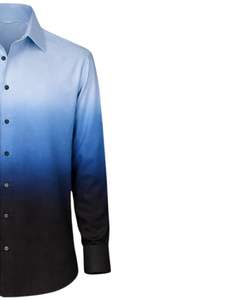 เสื้อเชิ้ตผู้ชายสีน้ำเงินอ่อนไล่เฉดสีดำ ผ้าฝ้ายพรีเมียม แขนยาว ติดกระดุม สวมใส่ได้ทั้งแบบลำลองและเป็นทางการ ผลิตตามสั่ง จำหน่ายส่ง - Product Image 4