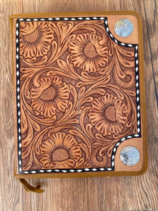 Hot Sale Custom Genuine Leather A5 Certificate Folder Hand Tooled Zippered Padfolio Ring Binder Hot Sale A5 Certificate <b>Holder</b> - Product Image 2