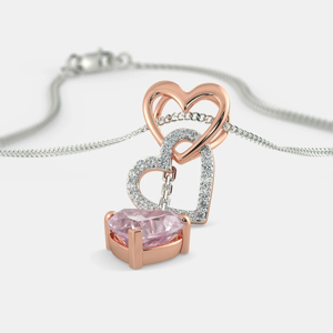 Collar con colgante de corazón de oro rosa con piedra de morganita y detalles de diamantes para mujer, joyería romántica para boda, cadena de serpiente - Product Image 1
