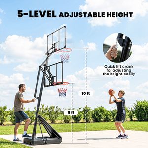 Canestro da Basket Portatile Regolabile 8-10ft con Tabellone Infrangibile da 47 Pollici e Sollevamento a Manovella per Esterni - Product Image 4