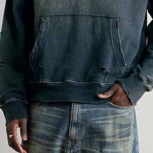 Sweat à capuche oversize en coton vintage 500 g/m², style streetwear personnalisé, tricot gaufré, effet délavé, pour homme - Product Image 6