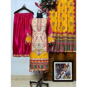 Ropa de Diseño India y Pakistaní, Elegante Conjunto de Top, Pantalón y Dupatta para Fiestas - Product Image 1