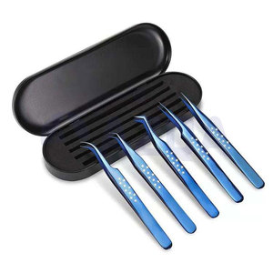 Ensemble de pinces à cils en acier inoxydable 5 pièces, pointes droites/courbées/en forme de L, durables, prise en main parfaite pour les cils - Product Image 6