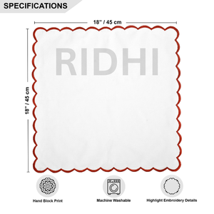 Serviettes en coton blanc pur Ridhi Wholesale 18x18 pouces avec broderie rouge festonnée, réutilisables pour les mariages, les fêtes, les événements, la décoration de la maison - Product Image 2