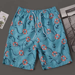 Shorts de bain et de plage pour hommes, séchage rapide, taille élastique, 100 % polyester, motif uni, décontracté, pour l'été - Product Image 3