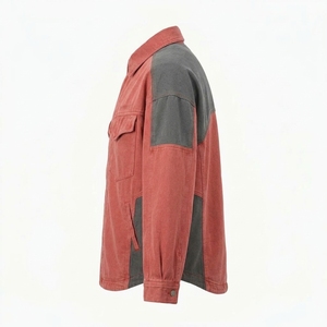 Veste en jean color block pour homme, personnalisée, à deux tons contrastés, style streetwear décontracté, manteau vintage délavé - Product Image 4