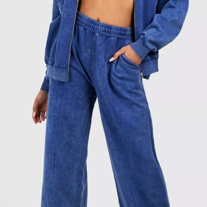 Ensemble de survêtement personnalisé pour femme avec fermeture éclair, coupe large à la cheville, en coton épais 400 GSM, style streetwear, couleur unie, logo personnalisé, OEM ODM, vente en gros - Product Image 3