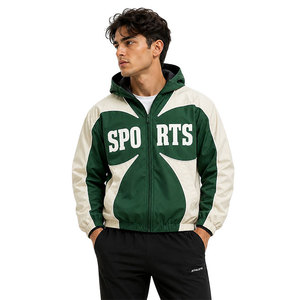 Custom <b>Men</b> Hooded Varsity Windbreaker <b>Jacket</b> Green White Color Block Sports <b>Jacket</b> Lightweight Zip Up Streetwear Outdoor Coat - Product Image 1