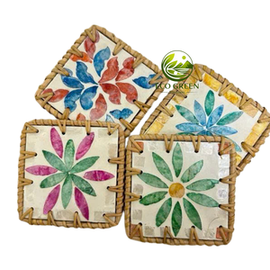 Handmade Shell Mosaic Coaster Natural Rattan Border Decorative <b>Cup</b> <b>Mat</b> Beach Theme Home Decor Gift - Product Image 2