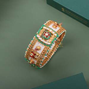 Antique Designer Gold Plated Bezel Set Diamond Bangle Bracelet in Zinc Alloy Unisex - Product Image 4