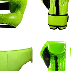Neon Green PU Boxing Set with <b>Head</b> guard Gloves and Abdominal Protector for <b>Training</b> - Product Image 5