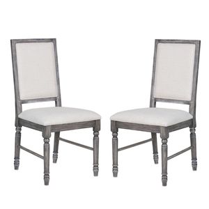 Juego de 2 sillas de comedor tapizadas en lino color crema y gris desgastado - Product Image 1