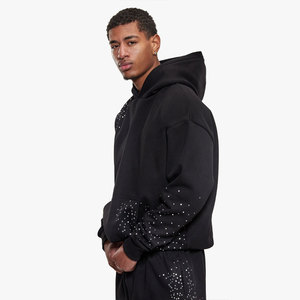 Sweat-shirt à capuche oversize pour homme, motif à pois noirs, en molleton respirant, style streetwear décontracté, avec poche, pour l'automne - Product Image 3