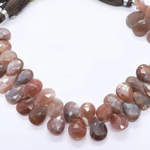 Perles de pierre de lune naturelle chocolatée facettées en forme de poire 8MM 12MM, perles de pierre de lune en vrac pour la fabrication de bijoux en gros - Product Image 2