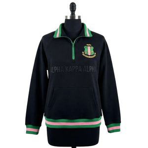 <b>Black</b> Quarter Zip Sweatshirt Women Green Stripe Collar <b>Long</b> Sleeve Pullover Casual Fashion <b>Top</b> Graphic Style Apparel - Product Image 5