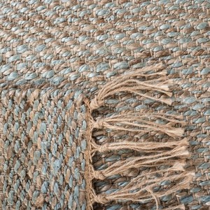 Tapis rectangulaire bohème en fibres naturelles, couleur unie, tissage plat, à poils ras avec franges, pour couloir et usage domestique - Product Image 3