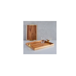 Bandeja de Madera Rústica Hecha a Mano, Bandeja de Madera Natural con Asas para Desayuno, Café, Té, Comida - Product Image 3