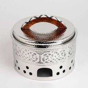 Wholesale Round Stainless Steel Chafing Dish Luxury Flat Matte <b>Black</b> Lid Gold Loop Handle Silver Rim Vertical Wavy Wire Frame - Product Image 1