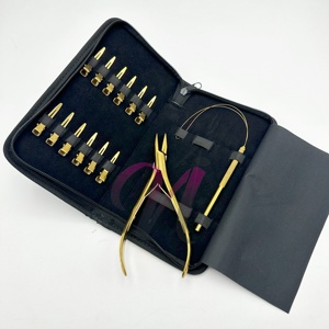 Kit d'outils pour extensions de cheveux plaqué or avec étui, kit d'extensions de cheveux à micro-anneaux, étui en cuir zippé - Product Image 4