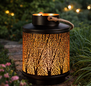 Lanterne en métal doré avec poignée en corde rustique, style européen, lanterne à bougie en fer doré et cristal, fonctionnant sur piles - Product Image 4