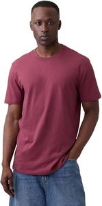 Camiseta roja de manga corta con cuello redondo de algodón de color liso y corte regular para hombre, top informal de punto tipo jersey - Product Image 5