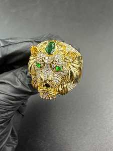 Anillo de Moissanita con Cabeza de Rey León para Hombre, Banda Pavé Chapada en Oro, Plata Fina 925 Original, Regalo para Amantes de los Animales y Amigos - Product Image 3