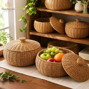 Panier à fruits en rotin naturel tressé à la main, bol de service rustique, accessoire décoratif pour la cuisine et la table à manger - Product Image 5