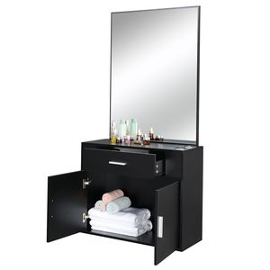 Mobile da Salone Nero con 1 Cassetto e 1 Anta con Specchio, Top in Lino e Pannello E0 al 15%, Modello 75512472 - Product Image 5