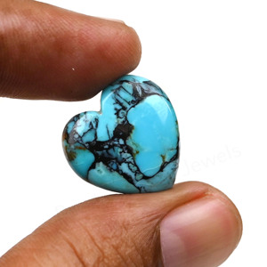 Turquoise naturelle Kingman Spiderweb bleue, forme cœur 12 mm, cabochon plat lisse poli, pour la fabrication de bijoux et pendentifs - Product Image 5