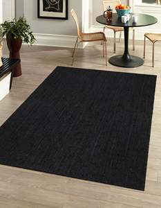 Handwoven Black Jute Area <b>Rug</b> Solid Color Natural Fiber Carpet <b>Boho</b> Farmhouse Floor Mat For Living Room Bedroom - Product Image 1