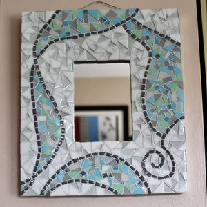 Premium Mosaic <b>Mirror</b> <b>Wall</b> Hanging Decor Square Glass Tile Pattern Indoor Home Ornament Handmade Art Piece Reflective Surface - Product Image 1