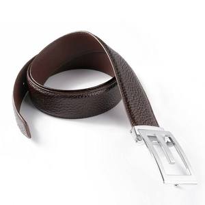 Black Cowhide Leather <b>Belt</b> with Silver Alloy Rectangular Pin Buckle Lightweight Breathable Durable Casual Men's <b>Belt</b> - Product Image 2