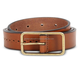 Ceinture décontractée en cuir de vache pleine fleur marron tan 40 mm robuste pour hommes avec boucle à ardillon unique en laiton antique élégant - Product Image 4