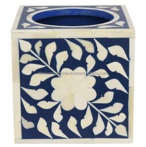 Boîte à mouchoirs décorative en bois sculptée à la main avec incrustations en os, support de luxe pour salon, bureau, chambre à coucher, table - Product Image 4