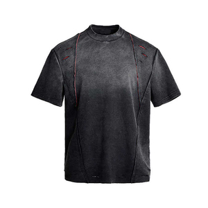 Camisetas de hombre de talla grande, estilo hip hop, 100% algodón ecológico, con serigrafía personalizada, efecto desgastado y lavado ácido. - Product Image 4