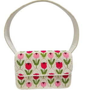 <b>Pink</b> Embroidery Seed Beaded Floral Shoulder Handbag Fashion Evening Clutch Purse Designer Crossbody Tote Wedding Party Bag <b>Gift</b> - Product Image 6
