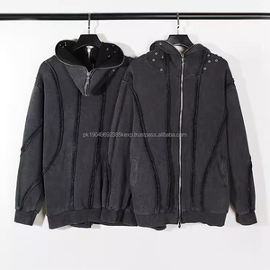 Otoño Invierno moda peso pesado cremallera sudaderas con capucha para hombres mujeres mezcla de algodón transpirable polar canguro bolsillo ganchillo lavado - Product Image 2