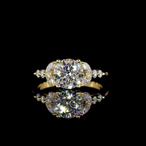 Bague de mariage vintage en or massif 14 carats avec diamant rond certifié IGI de 1,5 carat et accent marquise, bande feuille, bague fine - Product Image 1