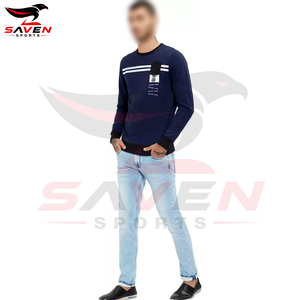 Prix d'usine, service OEM ODM, sweat-shirt imprimé personnalisé pour homme, molleton épais et chaud, col rond à rayures contrastées, pull-over - Product Image 4