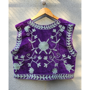 Women's <b>Purple</b> Velvet Embroidered Vest Sleeveless Floral Bohemian Open Front V-neck <b>Waistcoat</b> Autumn Casual Outerwear gift - Product Image 6